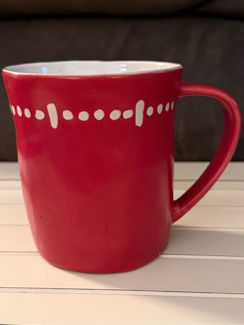 Starbucks 2008 Red Asymmetrical Dots & Lines 14oz Debossed Design
